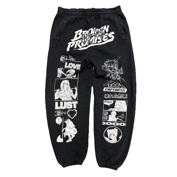 Broken Promises Sweatpants Adult Large Black Los Angeles Anime Streetwear - Picture 1 of 14